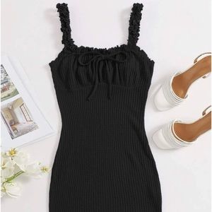 Plus Frill Detail Knot Front Ruched Bust Waffle Knit Dress